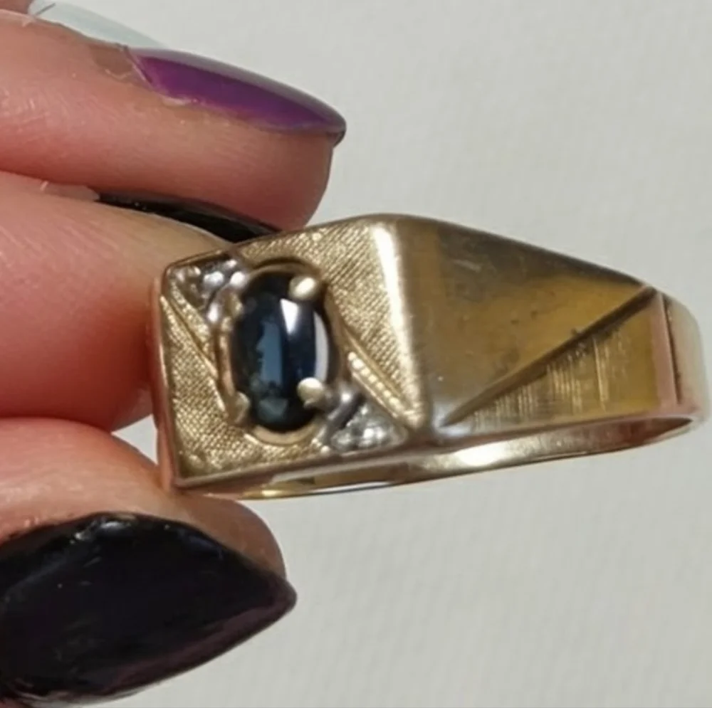 Vtg 1912 Weinman Brothers 10k sapphire solid Gold ring diamond accents  3.7g